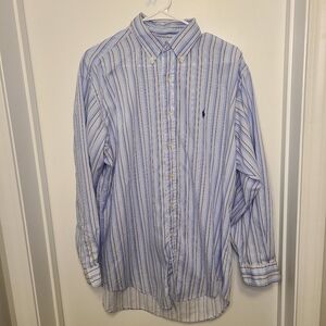 Ralph Lauren Men's Button Down Size 16 / 33 100%  Cotton Blue Stripe Long Sleeve